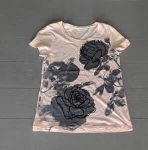 J. Crew Women's Peach/Grey Floral Cotton Crewneck Short Sleeve Tshirt Size Small